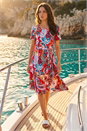 Red Petite Floral Tie Front Swing Dress, Image 2 of 4