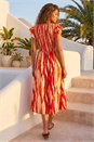 Red Wave Print Shirred Midi Dress, Image 2 of 4
