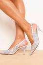 Silver Silver Diamond Embellished Slingback Heels - Carmen, Image 2 of 2