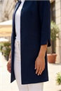 Navy  3/4 Sleeve Textured Longline Jacket, Image 4 of 4
