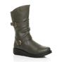 Khaki Low Wedge Heel Comfort Calf Biker Boots, Image 1 of 6