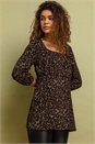 Black Animal Print 3/4 Sleeve Jersey Top, Image 1 of 5
