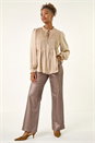 Stone Satin Pleated Tie Neck Top, Image 3 of 7