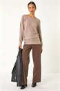 Beige Ribbed Batwing Knit Jumper, Image 3 of 5