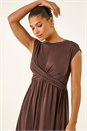 Chocolate Crossover Front Stretch Midi Dress , Image 5 of 6