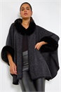 Black Faux Fur Button Up Poncho, Image 1 of 5