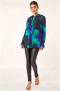 Blue Watercolour Tie Neck Pleated Blouse, Image 2 of 5