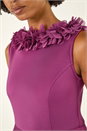 Magenta Chiffon Flower Trim Premium Stretch Dress, Image 6 of 6