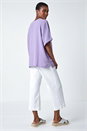Lilac Textured Cotton Relaxed V-Neck T-Shirt, Image 3 of 6