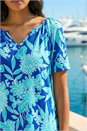 Royal Blue Textured Print Notch Neck Top, Image 4 of 4