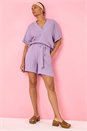 Lilac Textured Cotton Relaxed V-Neck T-Shirt, Image 5 of 6