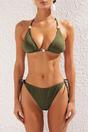 Khaki WOVCOR Khaki Triangle Bikini Set with Bead Detail and Tie Side Bottom, Image 2 of 3