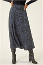 Midnight Blue Abstract Diamond Print Midi Skirt, Image 1 of 5