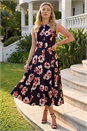 Black Floral Panel Midi Dress, Image 2 of 4