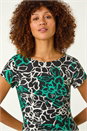 Green Floral Side Ruched Stretch Dress, Image 4 of 5