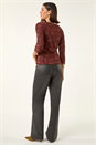 Chocolate Cowl Neck Jacquard Stretch Top, Image 3 of 5