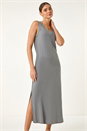 Grey Bias Linen Blend Midi Dress, Image 1 of 5