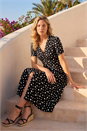 Black Polka Dot Ruched Sleeve Midi Dress, Image 2 of 4