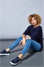 Midnight Blue Ribbed Batwing Jumper, Image 4 of 4