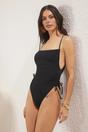 Black Square Neck Ruched Side Tie Detail Swimsuit, Image 1 of 3