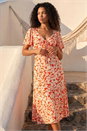 Orange Petite Floral Ruched Midi Dress, Image 2 of 4