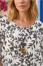 Black Leaf Print Necklace Detail Tunic Top, Image 4 of 4