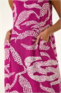 Magenta Leaf Print Shift Midi Dress, Image 5 of 5