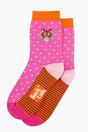 Pink Embroidered Tiger Combed Cotton Socks, Image 3 of 4