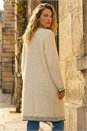 Beige Contrast Stitch Longline Cardigan, Image 3 of 4
