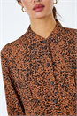 Camel  Leopard Print Pocket Detail Long Sleeve Blouse, Image 5 of 5