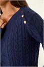 Navy  Petite Button Cable Knit Jumper, Image 5 of 5