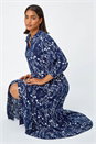 Navy  Floral Print Midi Shirt Dress, Image 1 of 5