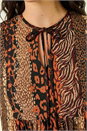 Tan Abstract Print Smock Stretch Dress, Image 6 of 6