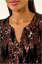 Chocolate Sequin Velvet Notch Neck Top, Image 5 of 5