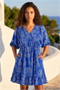 Blue Petite Palm Print Smock Dress, Image 1 of 4