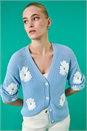 Light Blue  Daisy Detail Knit Cardigan, Image 7 of 8