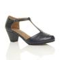 Navy Blue Mid Heel Comfort T-Bar Brogue Heels, Image 1 of 6