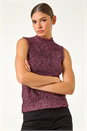 Pink High Neck Fluffy Tinsel Knit Top, Image 2 of 6