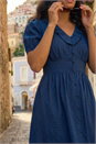 Navy  Textured Frill Midi Dress, Image 4 of 4