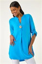 Blue V-Neck Button Detail Top, Image 1 of 5