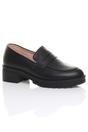 Black AJVANI Black Flat Chunky Heeled Penny Loafers, Image 1 of 5