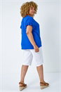 Royal Blue Curve Frill Sleeve V-Neck Top, Image 3 of 5