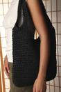 Black Where's That From Black 'Islet' Slouchy Raffia Shoulder Bag, Image 6 of 6