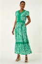 Green Paisley Lace Trim Maxi Dress, Image 2 of 5