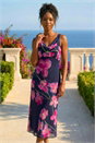 Navy  Floral Print Cowl Neck Midi Dress, Image 2 of 4