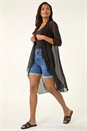 Black 3/4 Sleeve Mesh Longline Kimono, Image 2 of 7