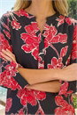 Black Floral Puff Print Stretch Shirt, Image 4 of 4