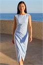 Blue Petite Draped Midi Dress, Image 3 of 4