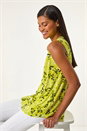 Lime Floral Buttoned Stretch Vest Top, Image 1 of 5
