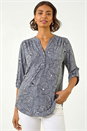 Grey Floral Notch Neck Shirt, Image 4 of 4